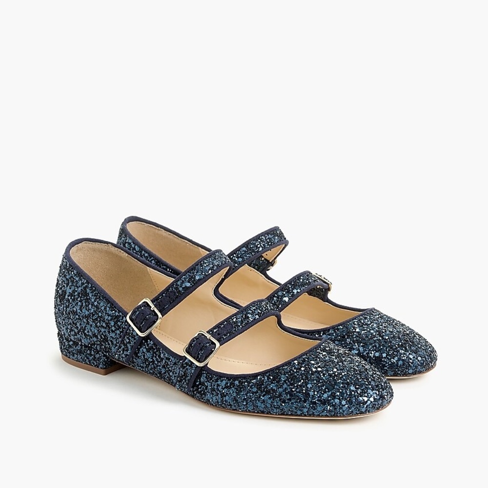 J.Crew Multistrap Mary Jane flats in glitter 5 1/2